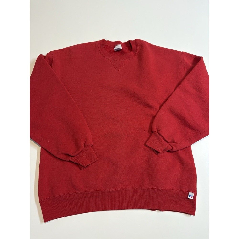 VTG Russell Athletics Blank Red Crewneck Sweater Made In Mexico SZ XL